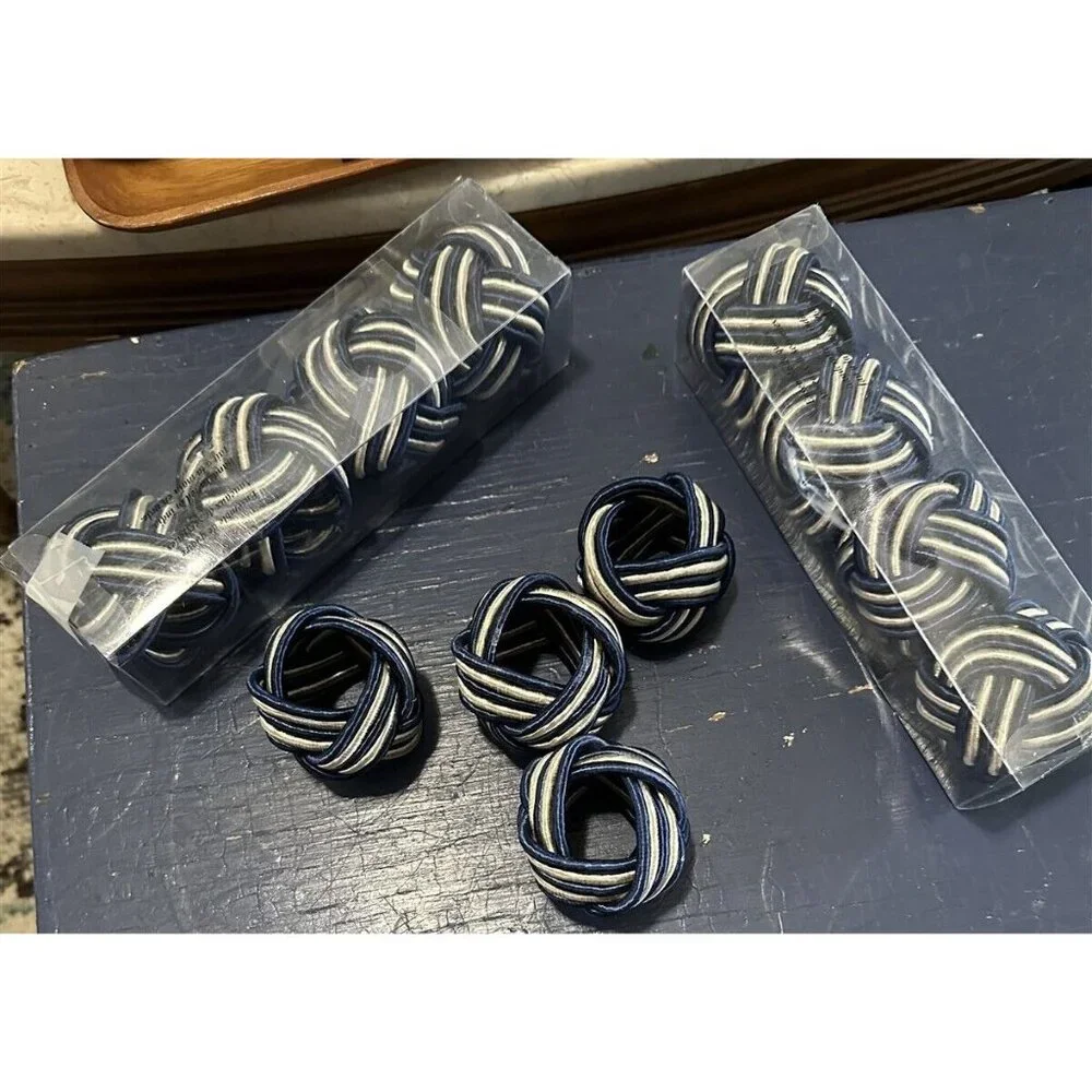 Braided Woven Napkin Rings Balls Blue Set of 12